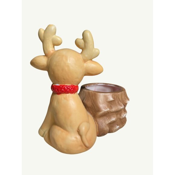 Reindeer Ceramic Candle Holder With Red Accent - Picture 10 of 10